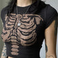 Black printed vintage crop top with skeleton motif