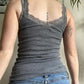 Gray tank top with lace trim