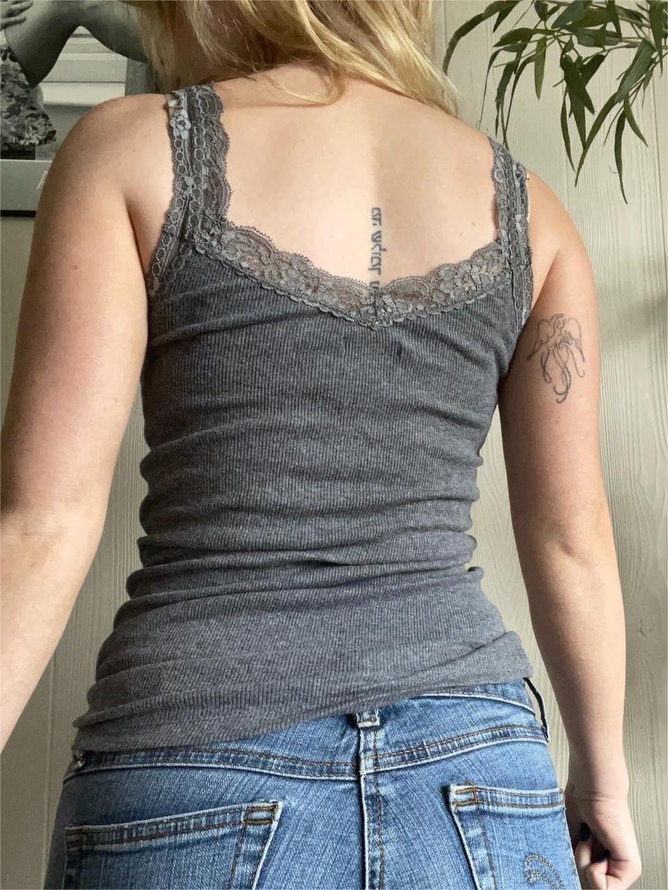 Gray tank top with lace trim