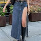 Maxi denim skirt with a high side slit