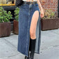 Maxi denim skirt with a high side slit