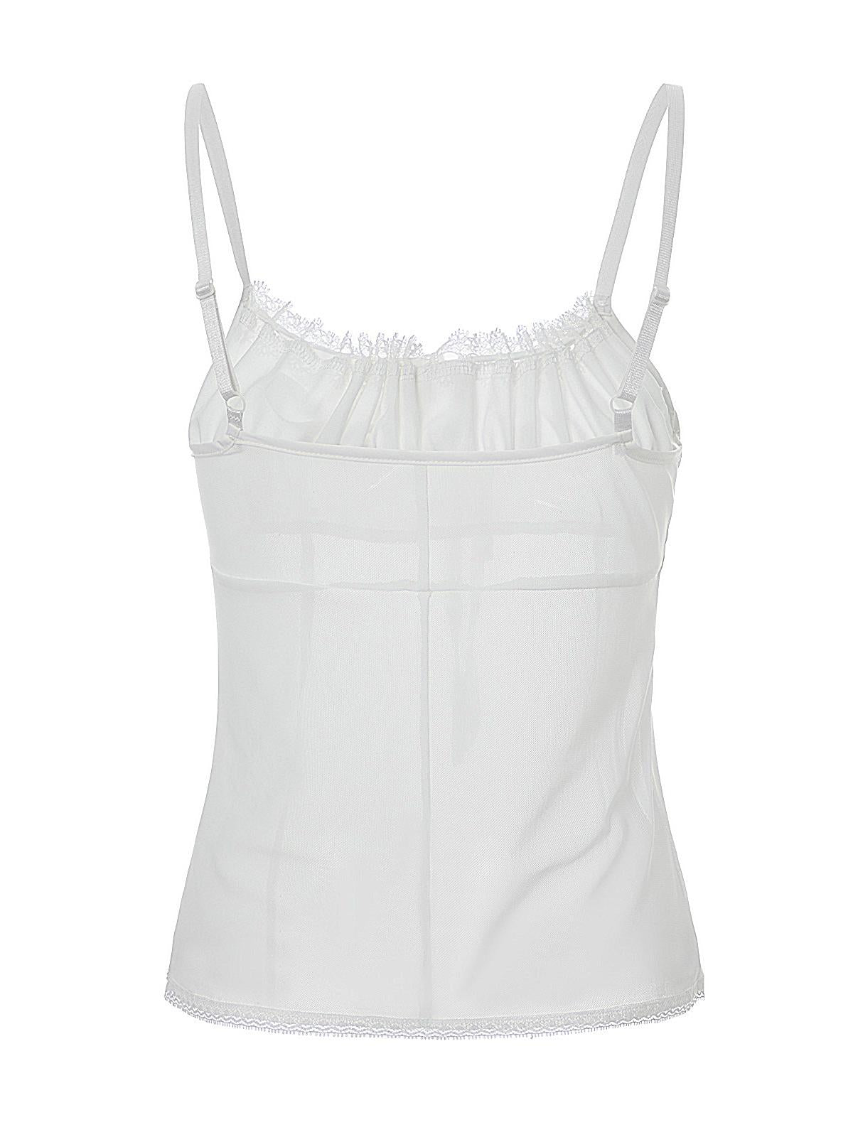 White chiffon cami top with lacing and lace