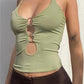 Crop cami top with O-ring neckline