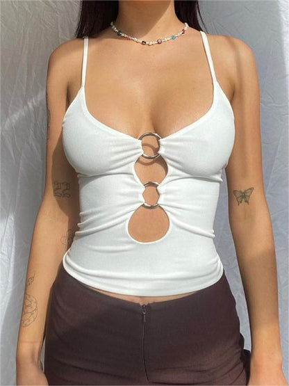 Crop cami top with O-ring neckline