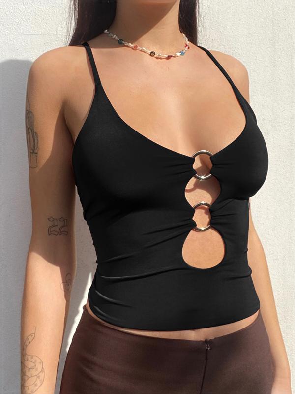 Crop cami top with O-ring neckline