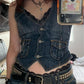 Denim corset top with button placket