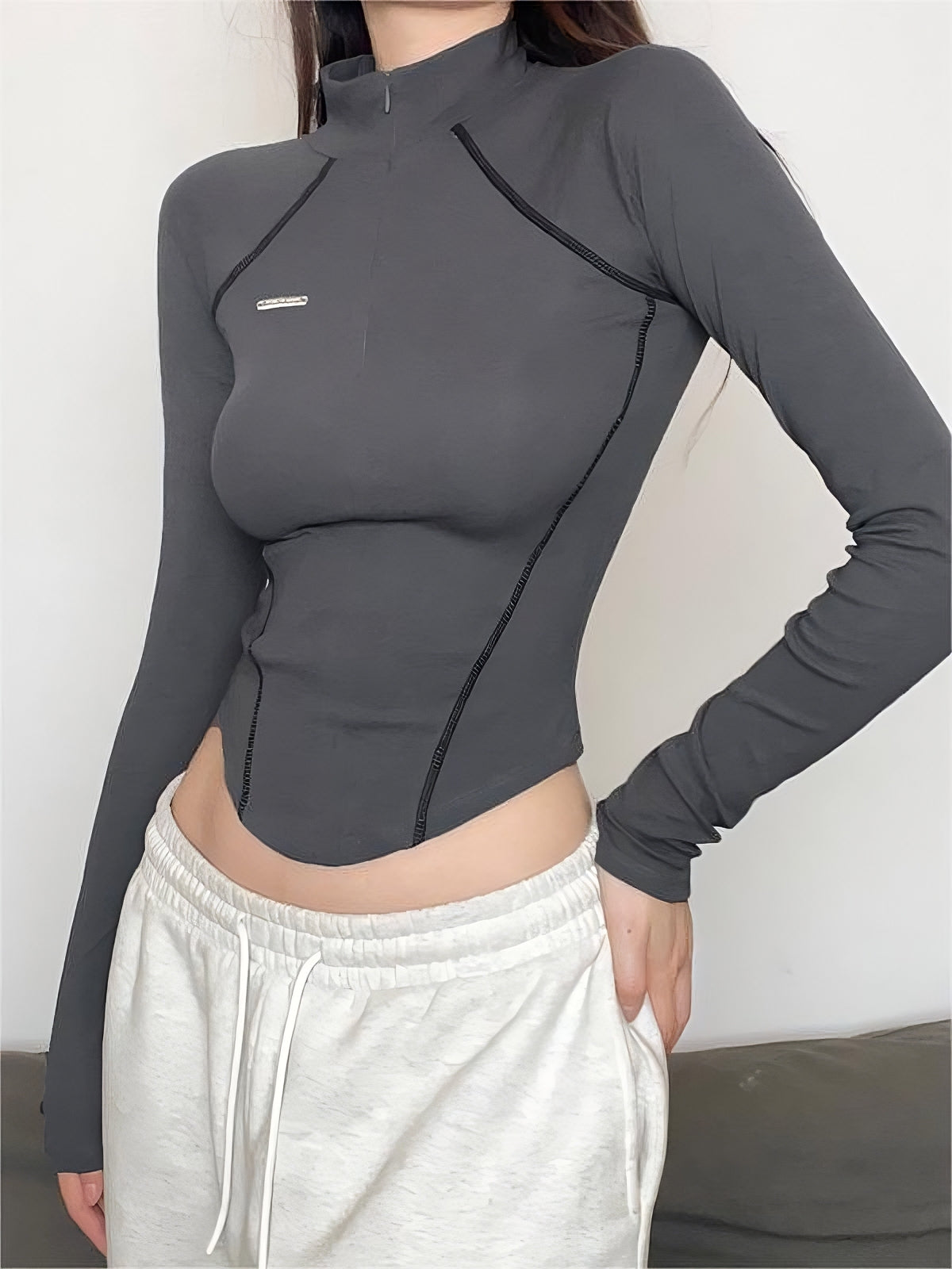 Cyberpunk long sleeve crop top with seam detail