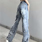 Faded boyfriend jeans with letter patch