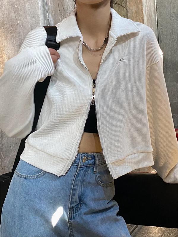 Crop jacket with zip in white or grey