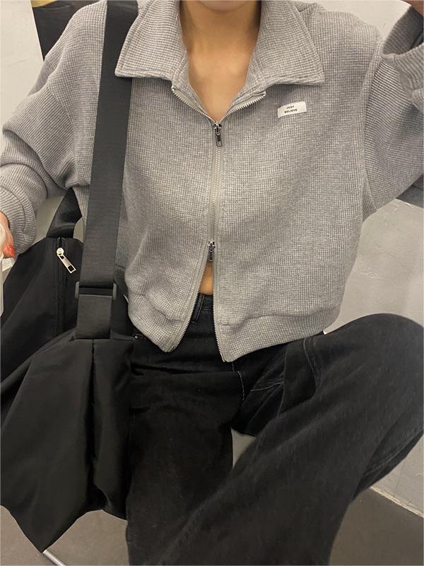 Crop jacket with zip in white or grey