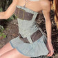 Strapless denim mini dress with a narrow belt