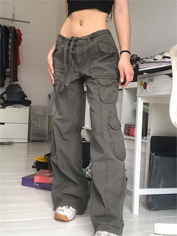 Faded gray 90s vintage cargo pants with cargo pockets