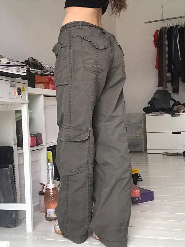 Faded gray 90s vintage cargo pants with cargo pockets