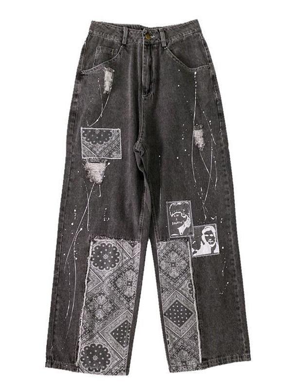 Boyfriend jeans with patchwork paisley motif