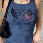 Rib crop tank top with heart rhinestone motif