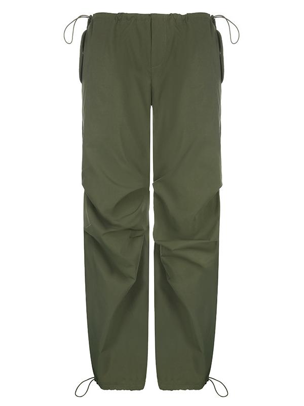 Green oversize parachute cargo pants with drawstring