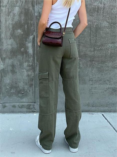 Green straight cargo jeans with patch pockets