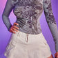 Long sleeve crop top with floral rhinestones