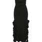 Black asymmetric bandeau maxi dress with ruffles