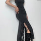 Black asymmetric bandeau maxi dress with ruffles