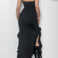 Black asymmetric bandeau maxi dress with ruffles