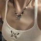 Vintage butterfly necklace with pearl stones