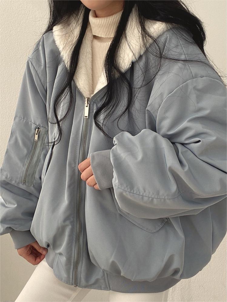 Reversible oversize fleece jacket with hood