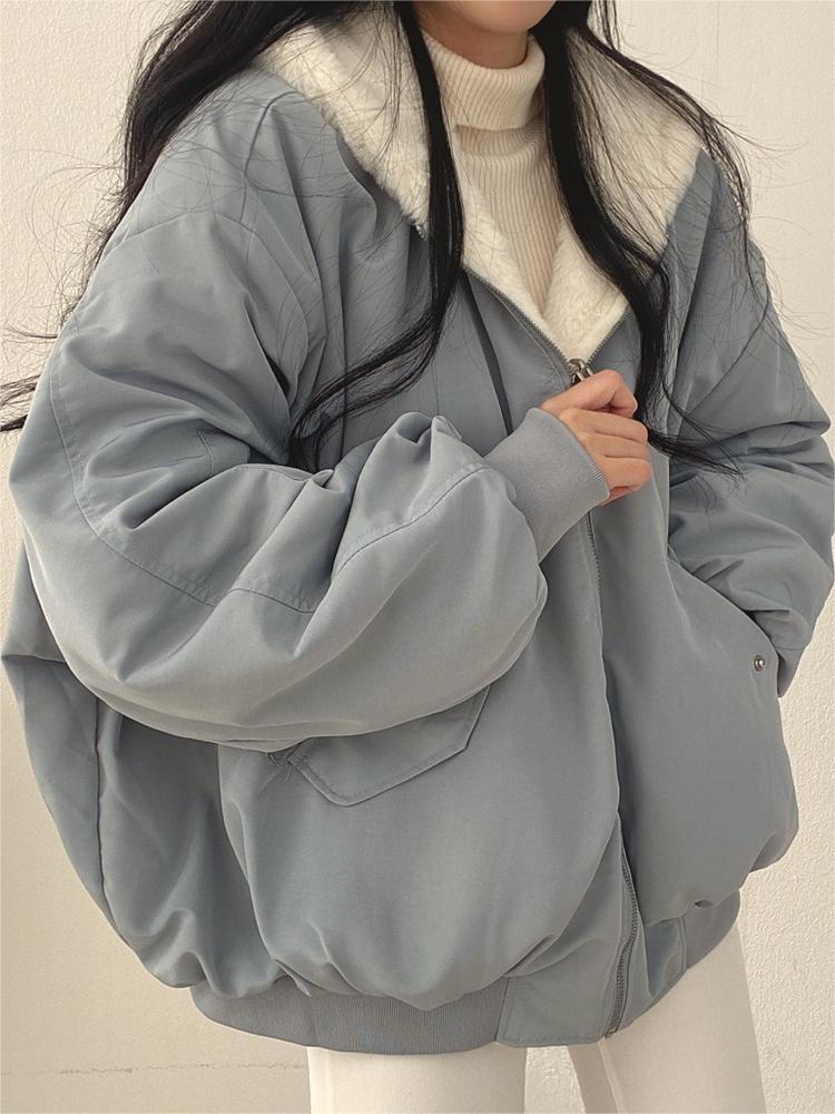 Reversible oversize fleece jacket with hood