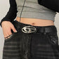 Black retro belt with silver letter logo