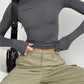 Classic Solid Color Long Sleeve Stretch Basic Crop Top