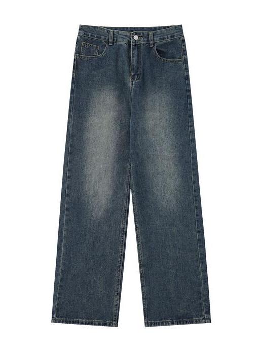 Vintage dark blue boyfriend jeans with washed effect