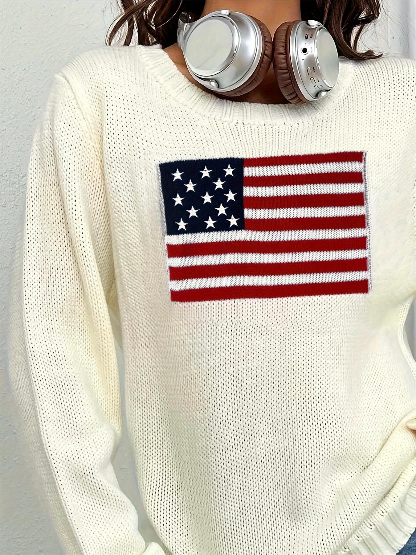 Vintage USA Flags Jacquard Pullover Sweater