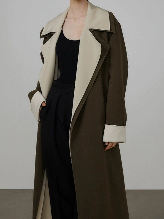 Classic oversize long coat with lapel collar and belt