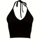 Basic Backless V-Neck Halter Crop Top