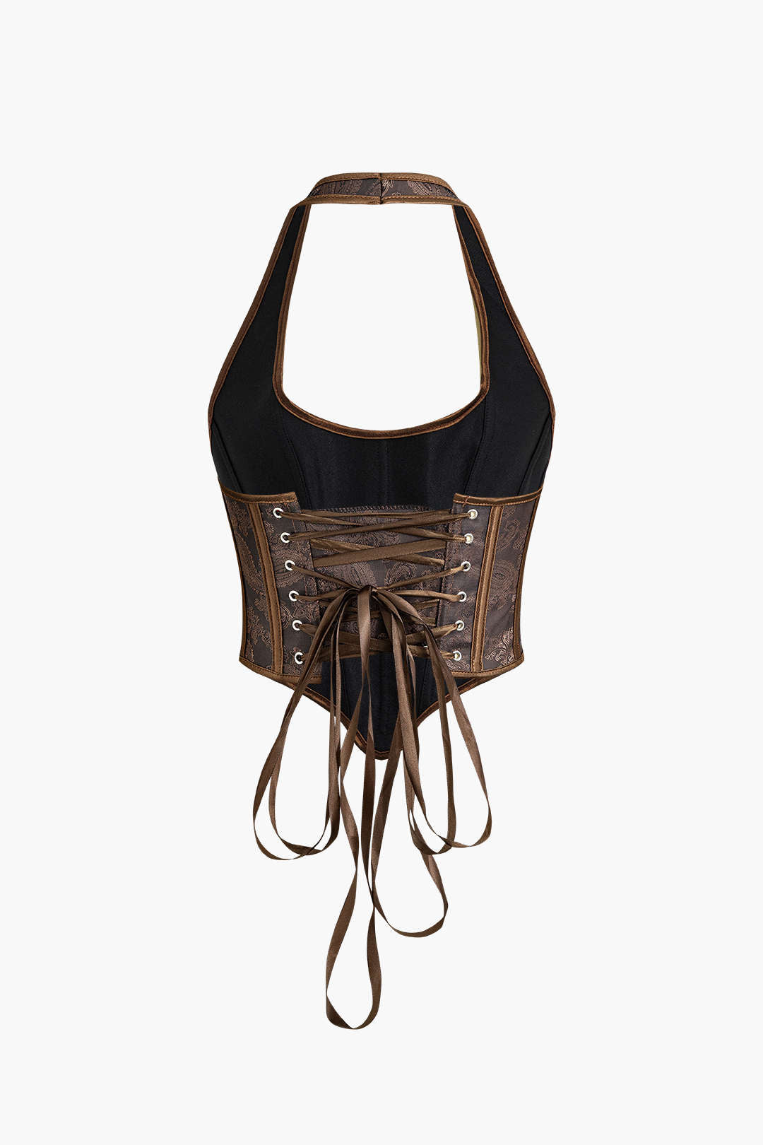 Jacquard Eyelet Tie Up Halter Corset Top