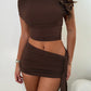 Asymmetrical Ruched Crop Top &amp; Bow Mini Skirt Set