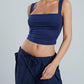 Navy Blue Y2K Square Neck Crop Tank Top