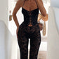 Vintage Lace Corset Eyelet Jumpsuit with Tie