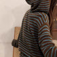 Y2K Coffee Colored Hooded Knit Sweater with Stripes and Lace-Up