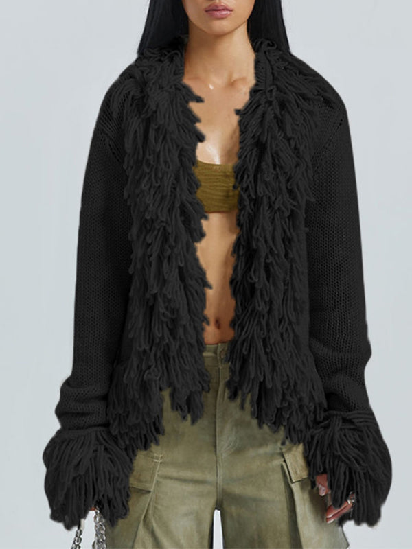 Plain Classic Cardigan with Tassels and Insert