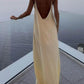 Beige Vintage Backless Holiday Long Dress with Round Neck