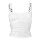 White Vintage Lace Inserts Ruched Tank Top with Backless Design