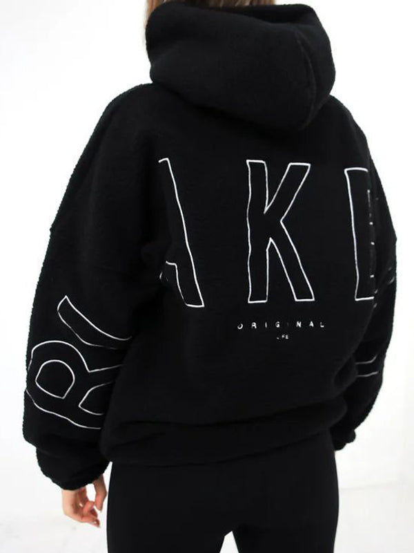 Solid 90s Letter Print Oversized Hoodie