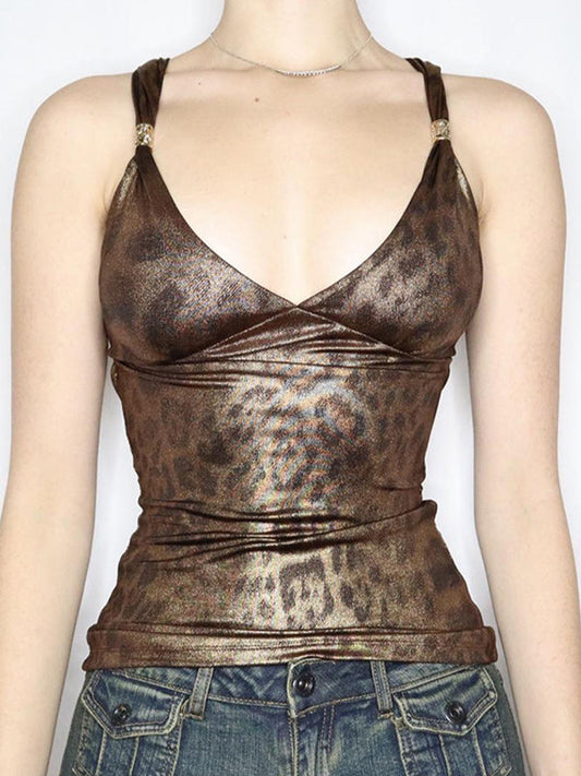 Backless vintage tank top with leopard print 