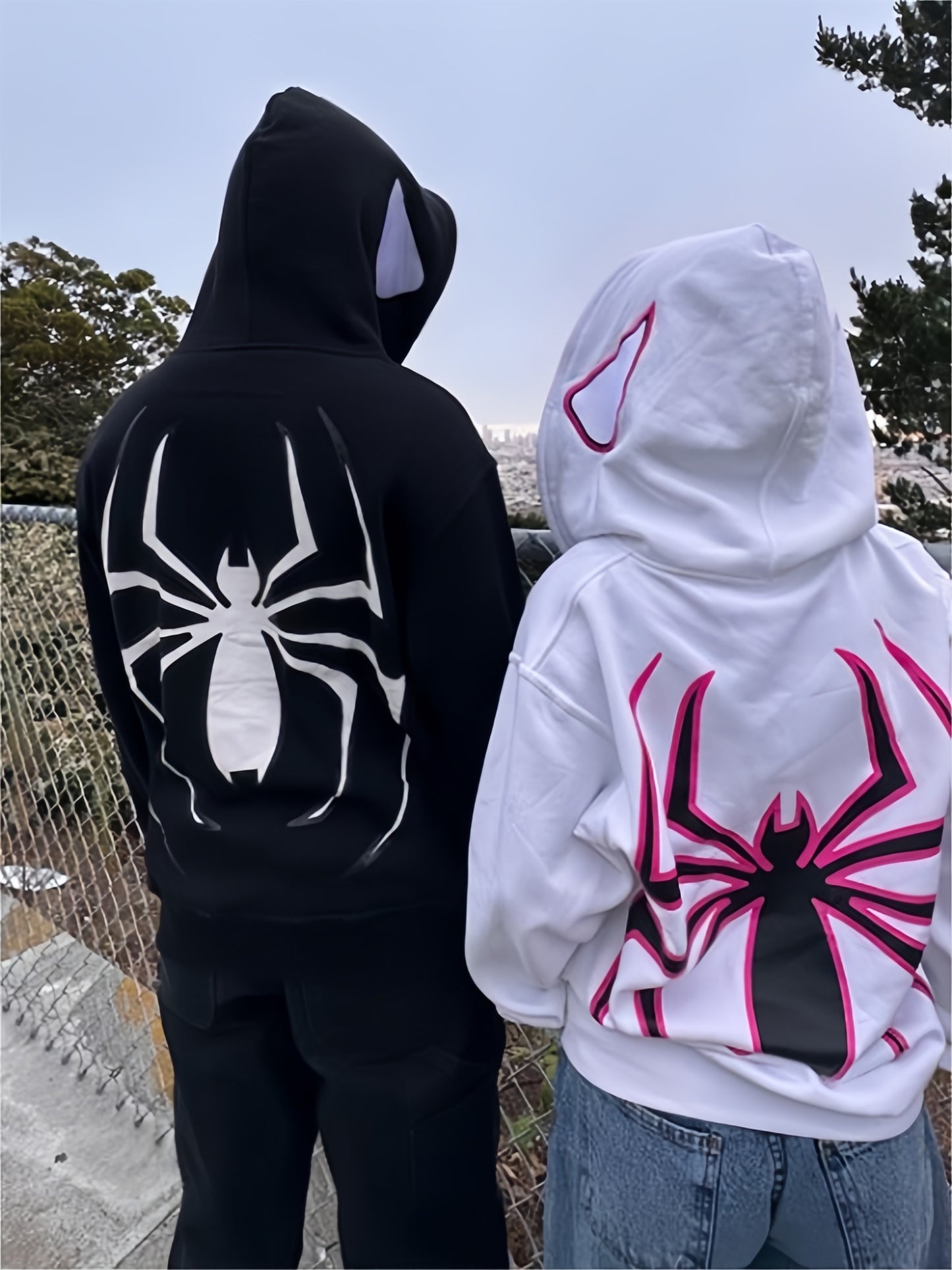 Punk zip-up hoodie with spider pattern