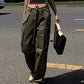 Hip hop cargo pants with multiple pockets and drawstring