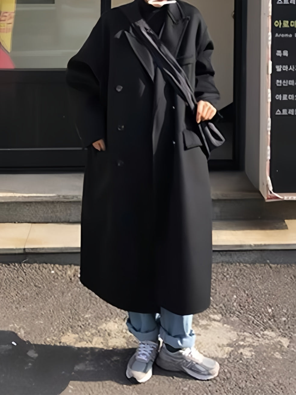 Black Vintage Double Breasted Long Coat