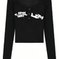 Y2K Black Long Sleeve Rib Crop Top with Letter Print