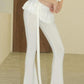 Solid Vintage Ruffle Trim Lace Up Flared Pants