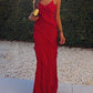 Red Vintage Halter Backless Slit Ruffle Maxi Dress